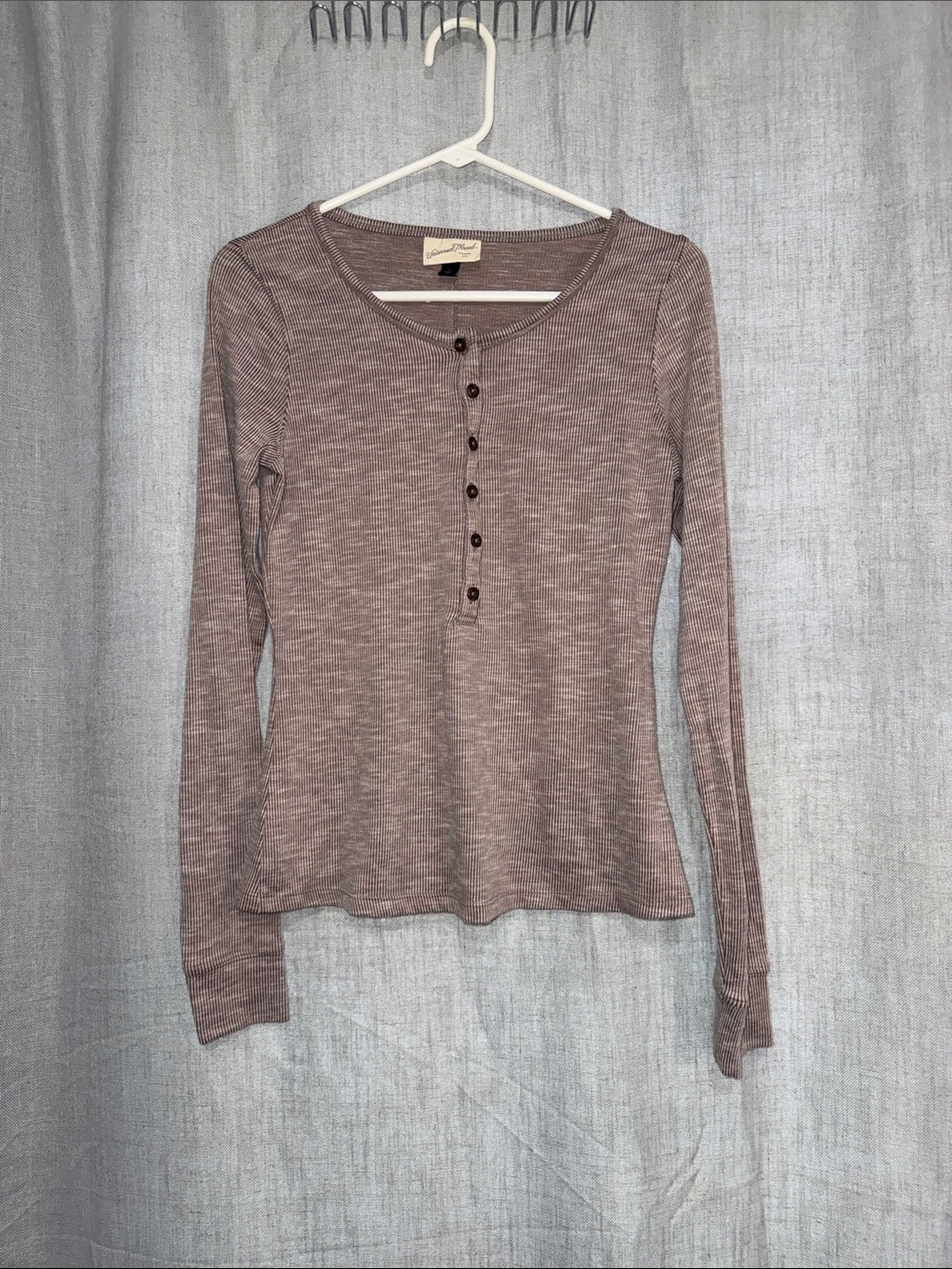 Universal Thread Mauve Ribbed Long Sleeve Henley Top